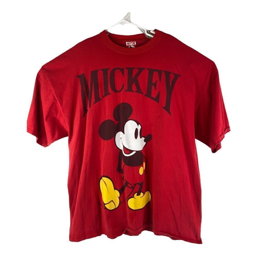 Vintage Mickey, Inc 1928 Disney Unisex Tee OS Red Crewneck Short Sleeve T-Shirt